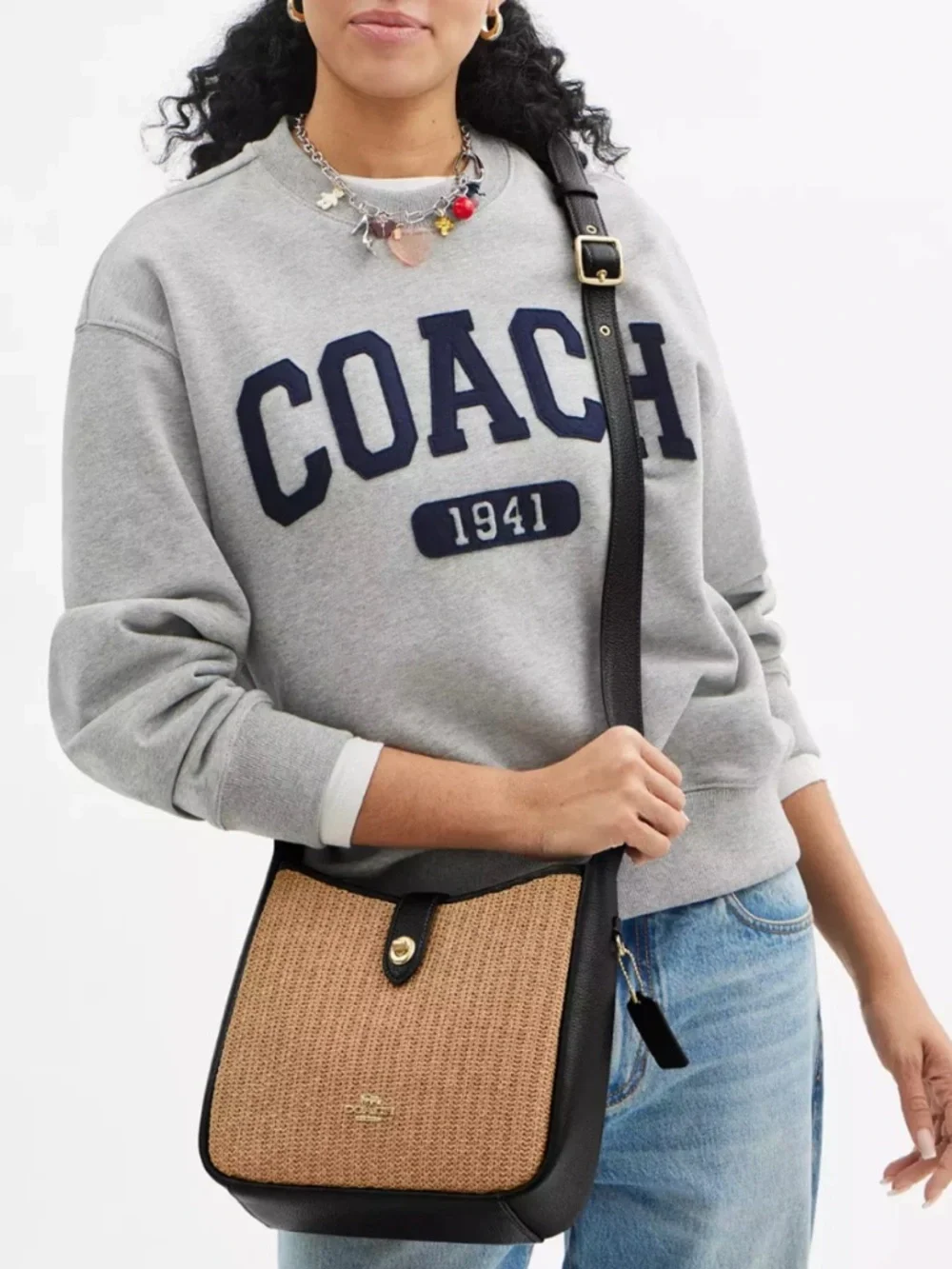 COACH Hadley Convertible Straw and Pebble Leather Crossbody/Shoulder Bag - Picture 14 of 15